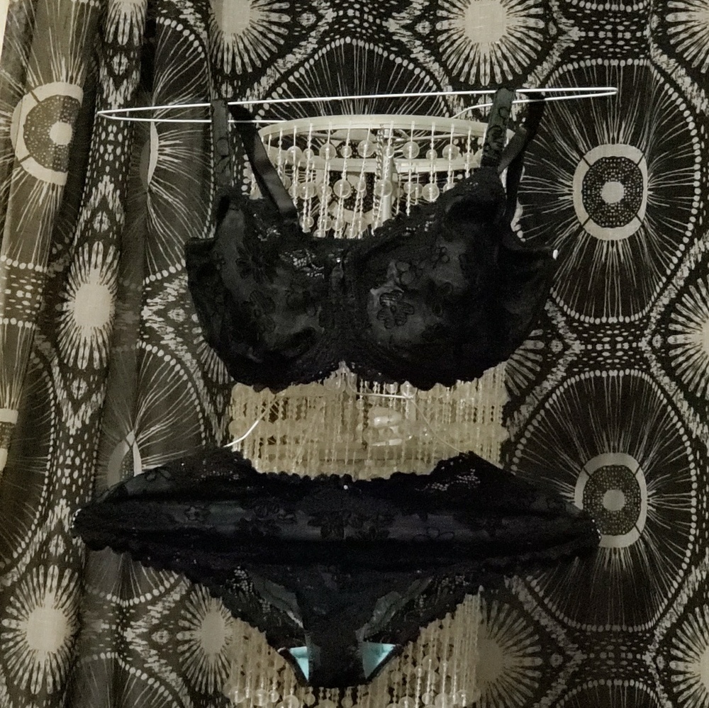 Whimsy Turquoise w/Black lace Bra & Panty Set